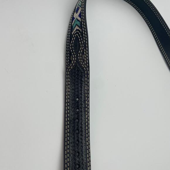 Ranger Belt Company Western Beaded Leather Belt Silver Buckle 30 S - Picture 6 of 7